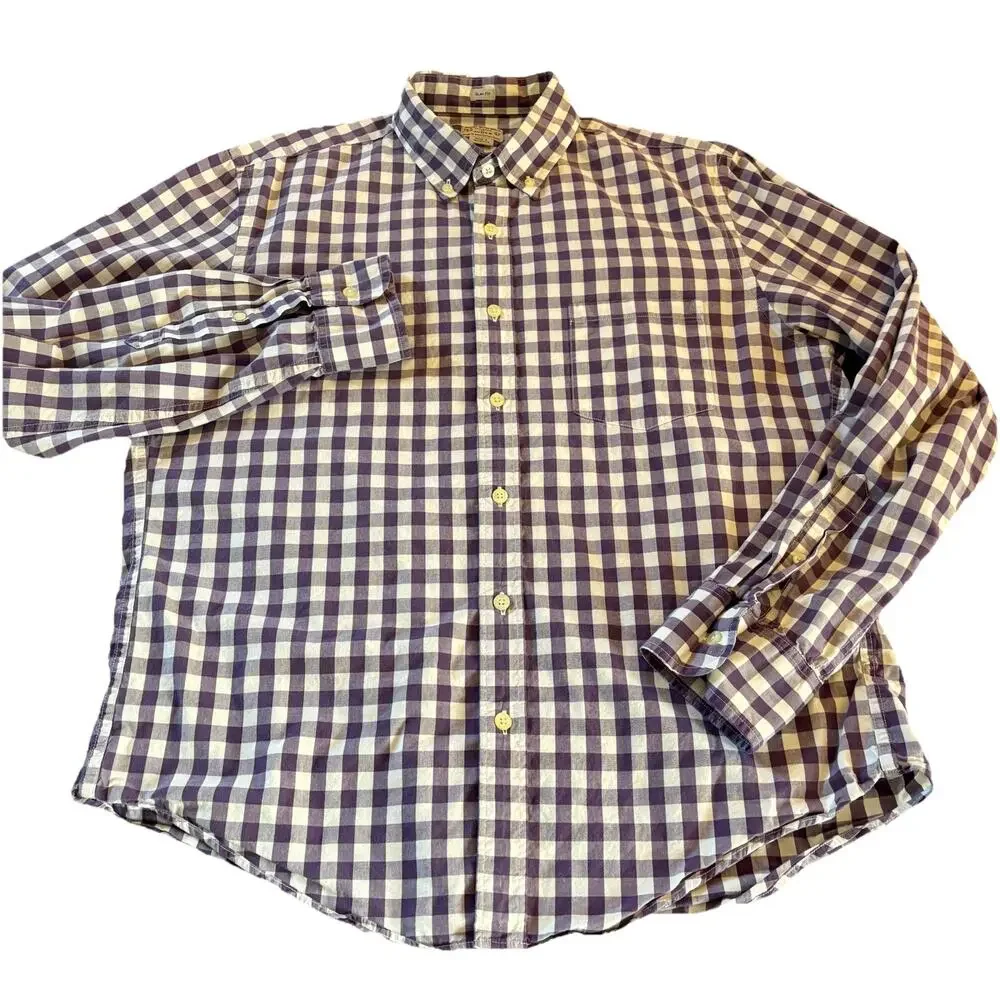 J. Crew Men’s Slim Fit Size Large Purple & White Check Long Sleeve Button Down